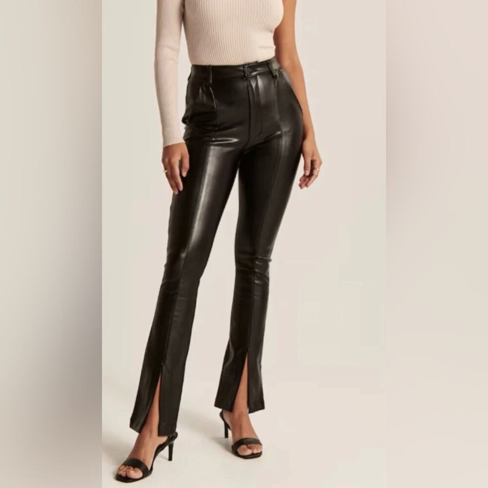 UEC ABERCROMBIE & FITCH BLACK FAUX LEATHER ULTRA HIGH RISE SKINNY SPLIT HEM 4/27